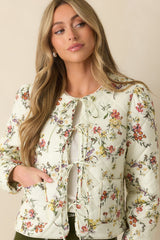 Just How It Is Ivory Multi Floral Print Quilted Cotton Jacket