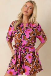 FRNCH Salvinia Vitoria Fuchsia Multi Floral Cotton Blend Playsuit