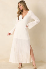 Just a Hint of Glam Ivory Textured Semi-Sheer Long Sleeve Maxi Dress
