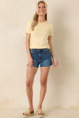 Let's Catch Up Yellow Stripe Short Sleeve Top
