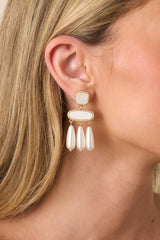 Can't Keep Waiting Gold Ivory Pearlescent Drop Earrings