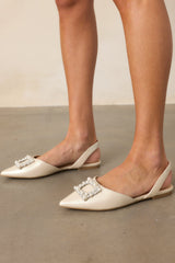 Setting New Goals Ivory Pearlescent Pointed Toe Slingback Flats