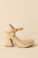 Rocking With You Natural Raffia Clear Strap Block Heel Platform Sandals
