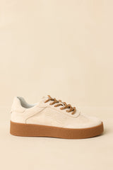 Stand Your Ground Natural Faux Suede Decorative Stitching Lace Up Sneakers