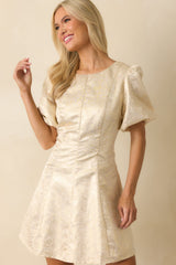 Never Without Grace Champagne Floral Jacquard Mini Dress