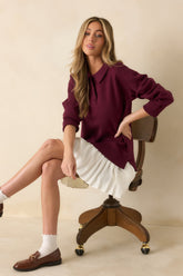 Close To Heart Burgundy Knit Collared Sweater Mini Dress
