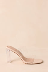 Running The Show Beige Clear Block Heels