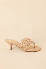 Go On, Then Beige Faux Leather Loop Detail Kitten Heel Sandals