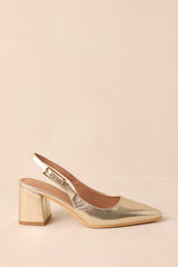 Cloud Nine Nights Gold Patent Slingback Block Heels