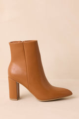 From Here On Caramel Brown Faux Leather Block Heel Ankle Boots