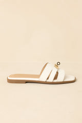 Coastline Classic White Faux Leather Slide Sandals
