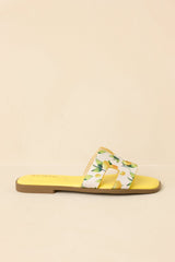 Picked Fresh for You Yellow Multi Lemon Print Slide Sandals