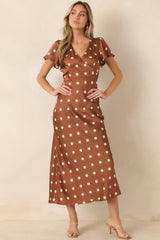 Forever Classic Brown Polka Dot Satin Midi Dress