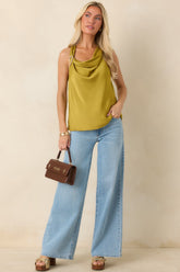 Table for Two Chartreuse Satin Sleeveless Top