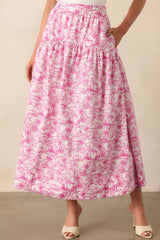 She Made Her Moment Pink Tropical Toile Print Cotton Maxi Skirt