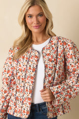 Thought You'd Ask Orange Multi Floral Print Quilted Cotton Jacket