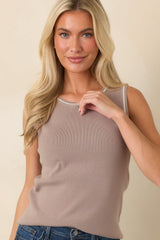 Found Her Rhythm Taupe Contrast Trim Knit Tank Top