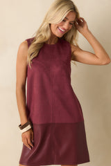 Chic Contrast Wine Red Faux Suede & Leather Sleeveless Shift Dress