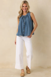 Just Add Sun Denim Button Front Sleeveless Top