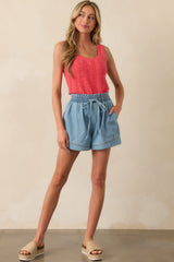 Take Your Time Pink Coral Scallop Hem Knit Tank Top