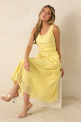 Garden Society Yellow Cotton Eyelet Sleeveless Midi Dress