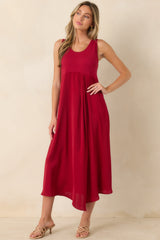 Easy Confidence Red Knit & Satin Sleeveless Midi Dress