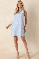 Tea by the Sea Light Blue Floral Jacquard Mini Shift Dress