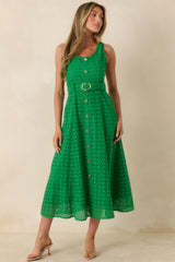 Garden Society Green Cotton Eyelet Sleeveless Midi Dress