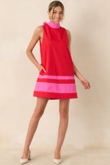 Up to Something Red & Pink Contrast Tie-Back Sleeveless Mini Dress