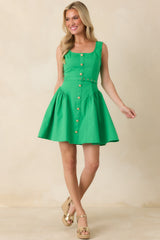Don't Be Shy Green Cotton Belted Sleeveless Mini Dress