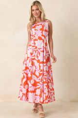 Worth Showing Off Orange & Orchid Pink Floral Tie Back Maxi Dress