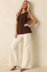 Everything in Place Chocolate Brown Knit Peplum Top