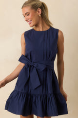 Prosperina Quinn Navy Pleated Cotton Mini Dress