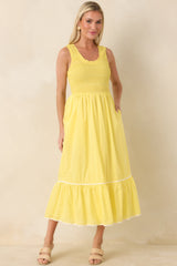 Today's the Day Yellow Textured Cotton Tiered Midi Dress