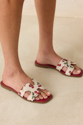 Picked Fresh for You Red Multi Cherry Print Slide Sandals