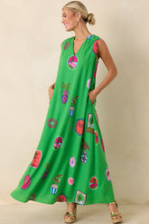 Send Me A Postcard Green Multi Tropical Print Maxi Dress