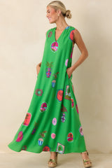 Send Me A Postcard Green Multi Tropical Print Maxi Dress