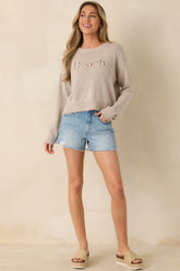 Z Supply Natural Heather Beach Embroidered Sweater