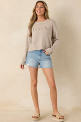 Z Supply Natural Heather Beach Embroidered Sweater