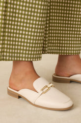 Going First Class Ivory Faux Leather Mule Loafers