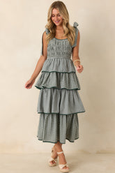 Garden Party Plans Hunter Green Gingham Tiered Midi Dress