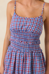 Summer Story Red & Blue Plaid Cotton Midi Dress