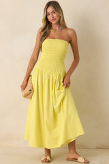 Stay Awhile Yellow Smocked Cotton Maxi Dress