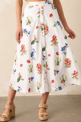 Not In A Rush White Cotton Coastal Print Midi Skirt