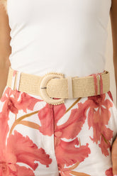 Riviera Ready Beige Woven Bead Accent Belt