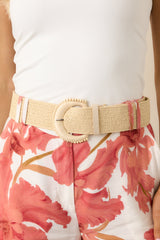 Riviera Ready Beige Woven Bead Accent Belt