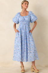 Curated Charm Blue Toile Print Cotton Midi Dress