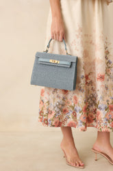 In Full Bloom Blue Woven Twist Lock Detail Handbag