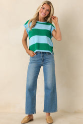 All In A Day Green & Light Blue Stripe Knit Top