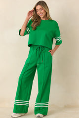 Line & Leisure Green Cotton Blend Contrast Stripe Top